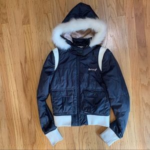 REEF Navy Fur Trim Hooded Coat